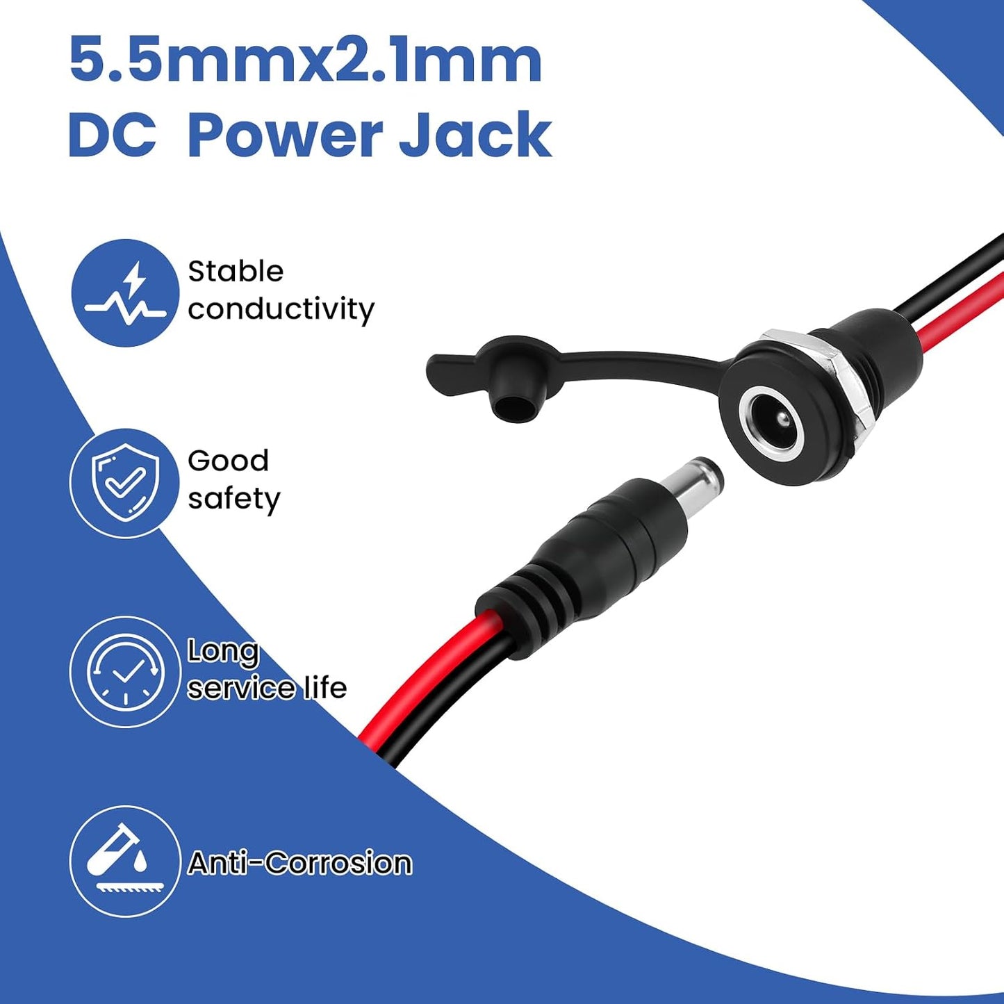 DALQUIS 6 Sets 5.5 2.1mm 18AWG Communication, x DC Power Jack Socket Threaded Female Panel Mount Connector Solder Type