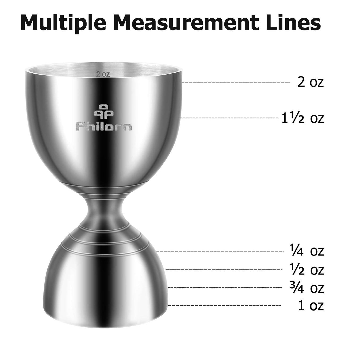 Philorn Bell Jigger for Bartending, Cocktail Jigger 2 OZ 1 OZ with Measurements Inside, Premium 304 Stainless Steel Shot Measure Double Jigger Bar Liquor Measuring Jigger