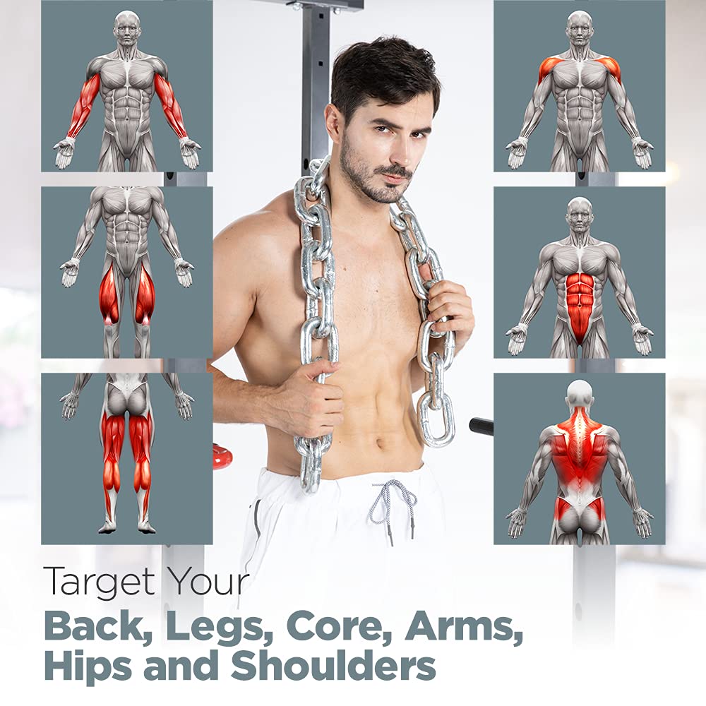 Logest Weight Lifting Chains with Collars - 1 Pair Available in 15LB 25LB 35LB 45LB Steel Workout Chains - Fitness Equipment for Deadlifts Bench Presses and More Targets Back Legs Core Weight Chains