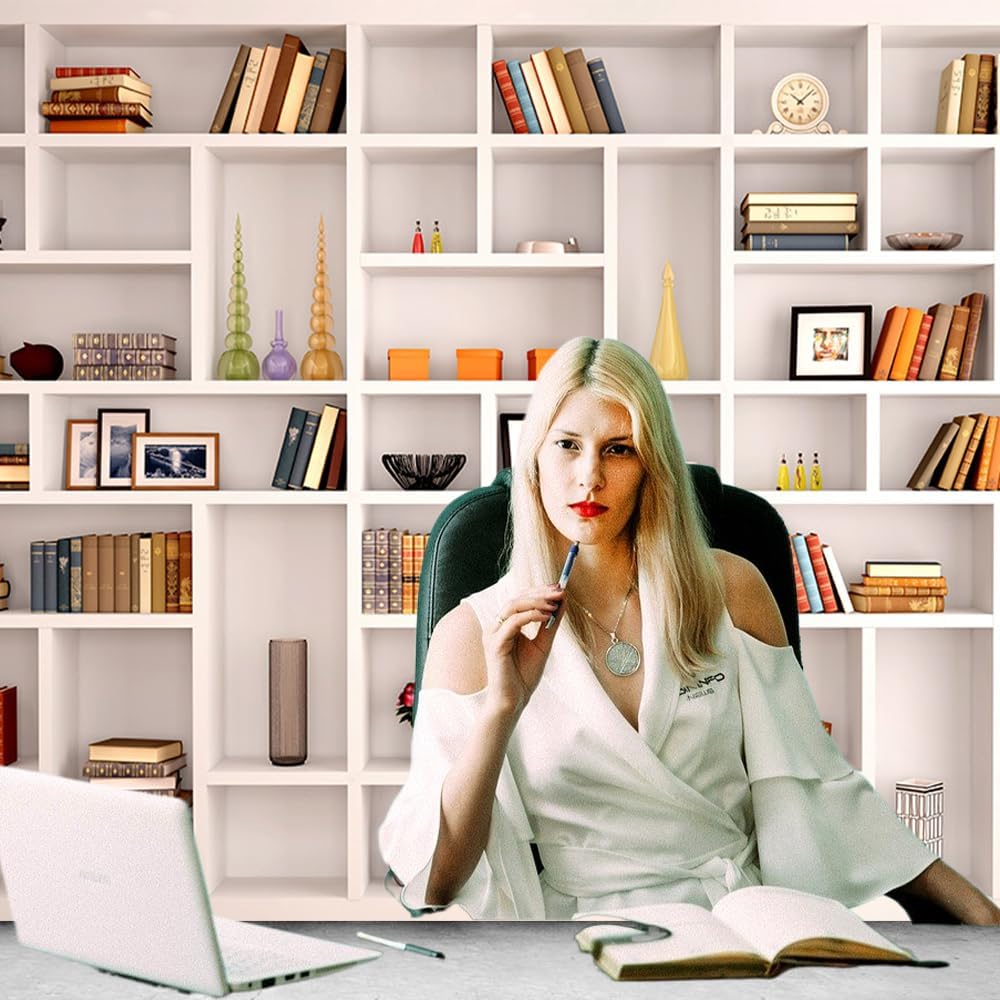 CGXINS 7x5ft White Bookshelf Office Backdrop Photo Backdrop Video Conference Zoom Backdrop Home Office Decoration