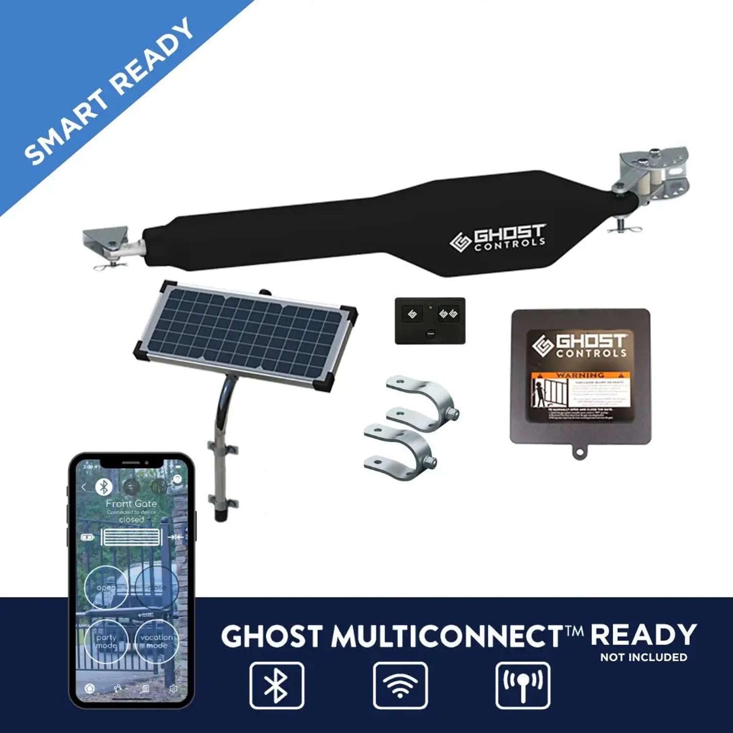 GHOST CONTROLS Solar Heavy-Duty Automatic Gate Opener Kit for Driveway Swing Gates with Long-Range Solar Gate Opener Remote - Model TSS1XP