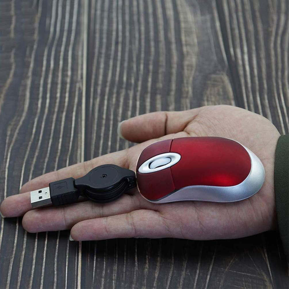 SHARE SUNSHINE Mini Small Travel Optical Mouse Portable USB Wired Mouse with Retractable USB Cord for PC Laptop