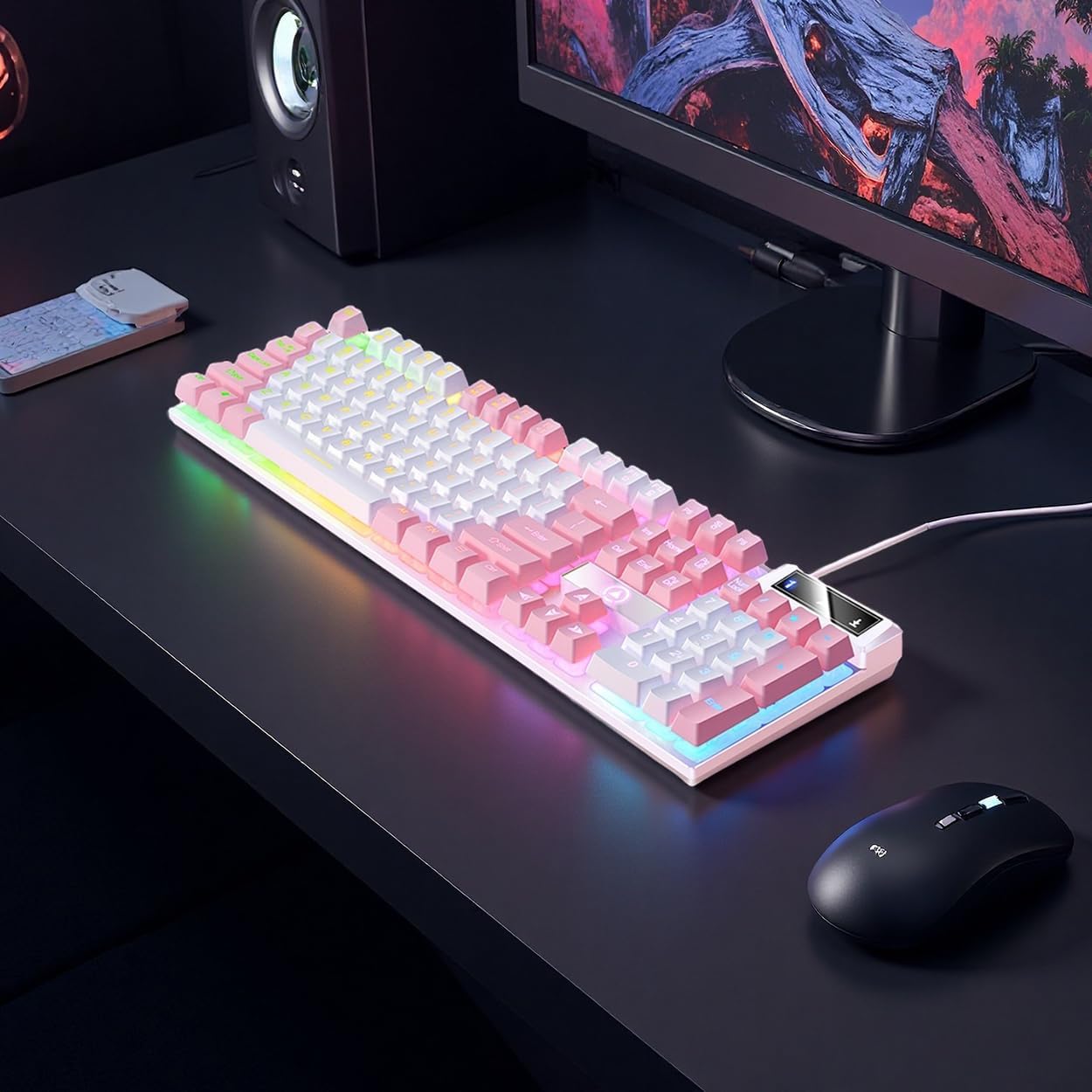 TsuvyXeg Gaming Keyboard Wired E-Sports Key Board RGB Backlit Computer Keyboard Square Key for Desktop Laptop PC Mac