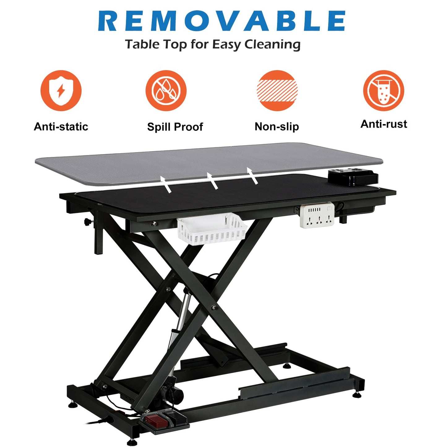 PeacefulHues 50" Electric Hydraulic Dog Grooming Table, Heavy Duty Grooming Table with Aluminium Overhead Arm, Anti Slip Tabletop, 6 USB Ports for Home and Salon, Maximum Capacity Up to 300Lb, Black