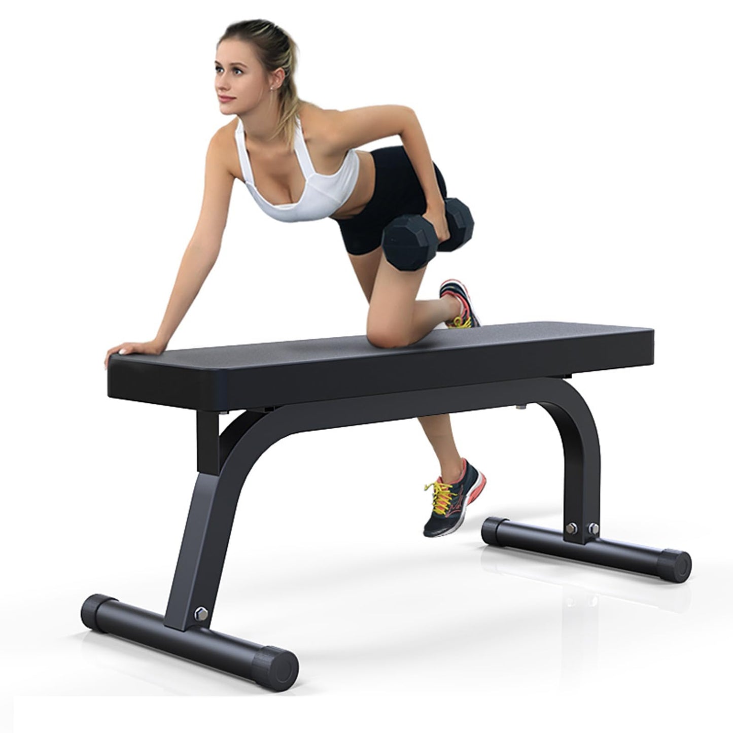 Flat Weight Bench for Home Gym, Commercial Quality, Strength Training, Stable Assembly, Black
