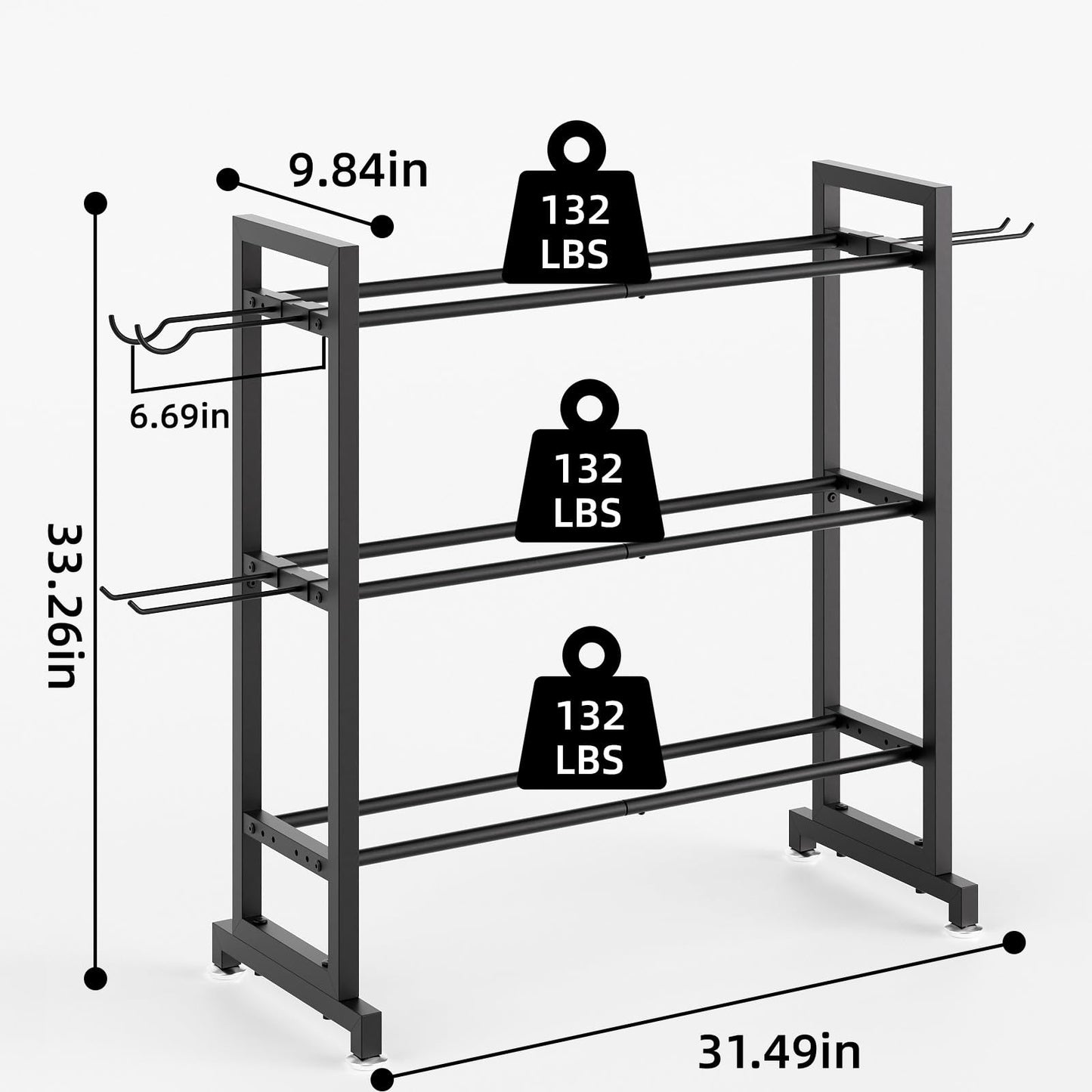 Adjustable 3-Tier Dumbbell Rack – Heavy-Duty Metal Weight Storage Stand for Dumbbells, Kettlebells, and More – Space-Efficient Home Gym Organizer – 396 lb Capacity (Dumbbells Not Included)