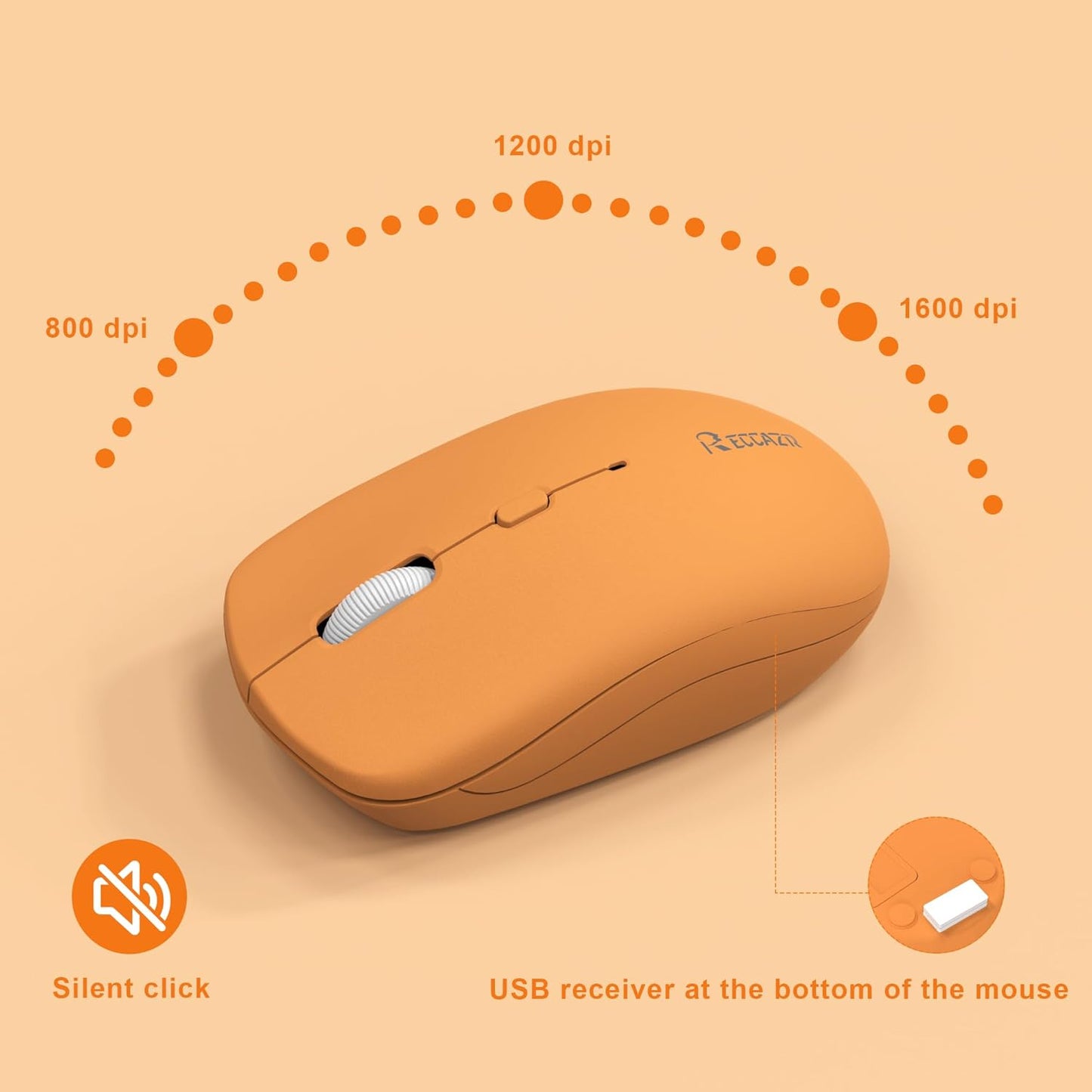 RECCAZR 2.4G 3 Wireless Keyboard and Mouse Combo, Full-Sized Keyboard and Mouse Cordless, DPI Adjustable Mouse