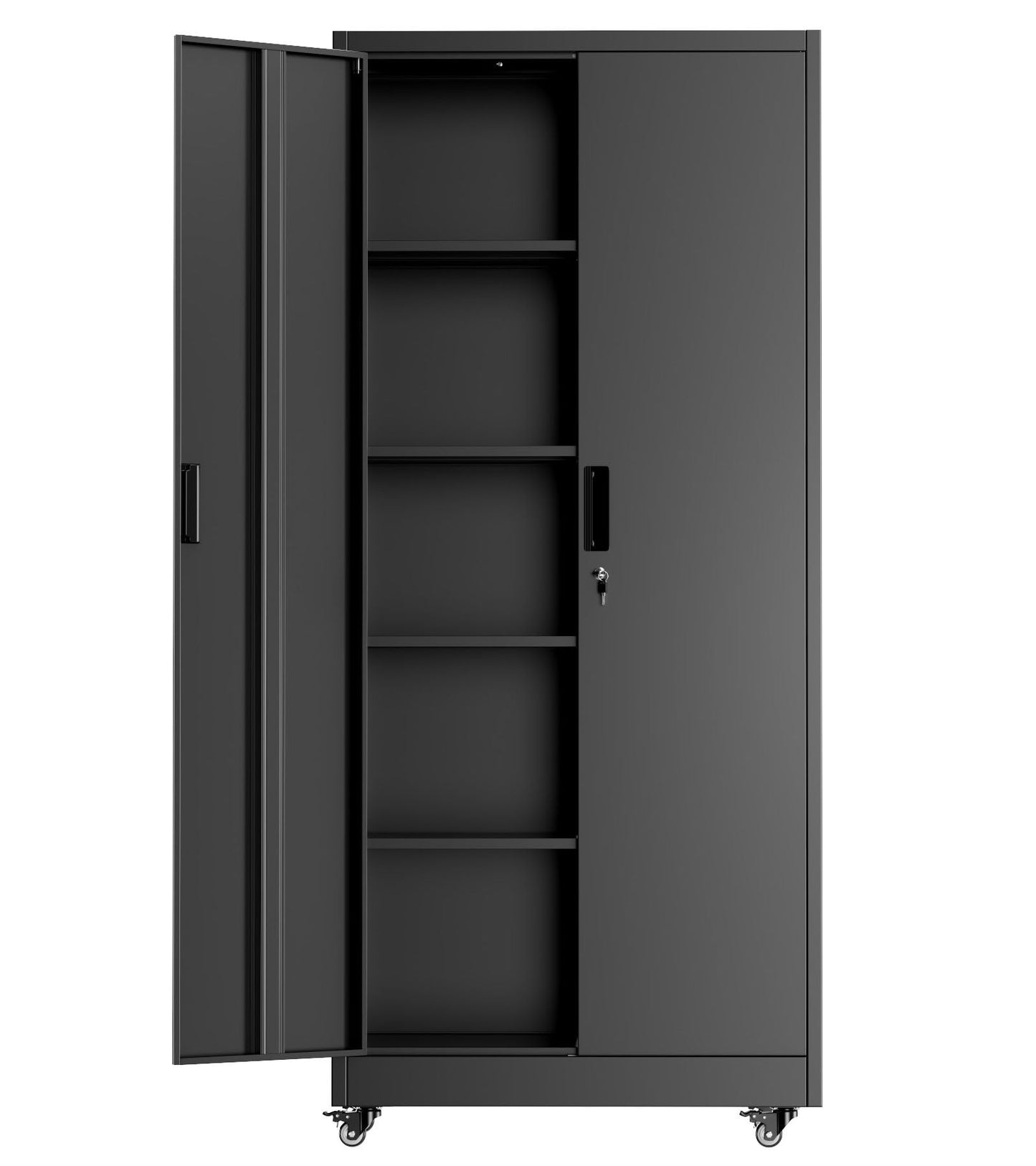 INTERGREAT 73" H Metal Storage Cabinet with Wheels, Locking Doors and Adjustable Shelves, Black Rolling Steel Tool Cabinet for Home Office, Garage, Warehouse