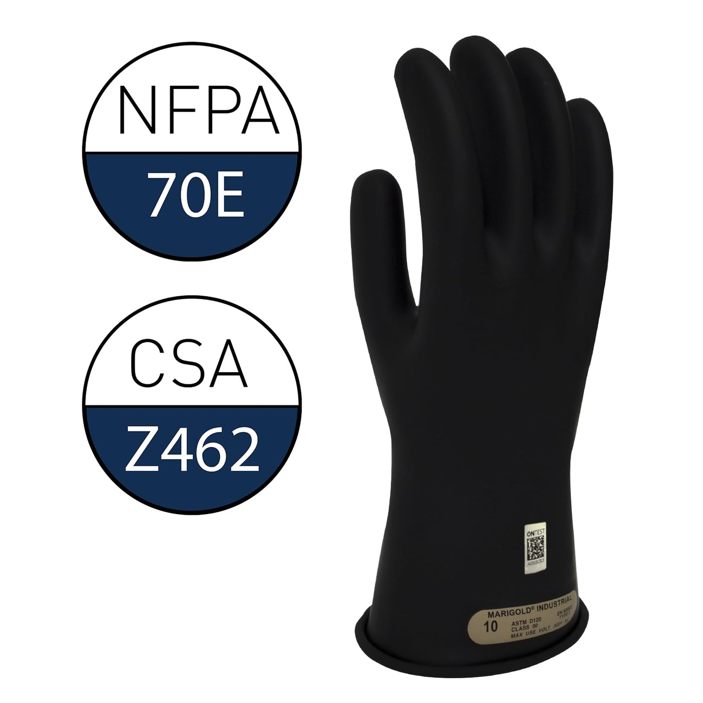 Enespro Class 00 Electrical Gloves 500V AC / 750V DC Black Insulated Rubber Gloves, 11” Electrical Safety Gloves for Linemen, and Utility Workers, Size 8