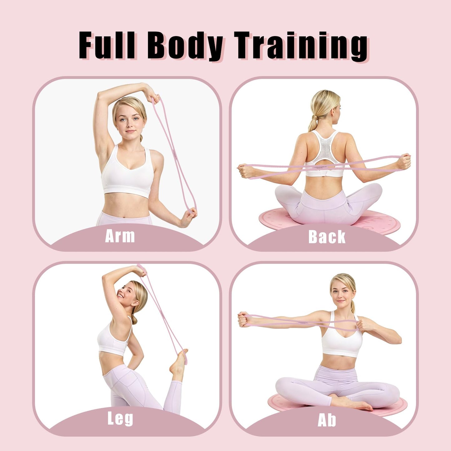 TREKONPEAK Figure 8 Resistance Bands, 8-Shaped Exercise Band for Women Arms Shoulder Back Legs Stretching Pilates Yoga (Pink 20Lb & Purple 30Lb)