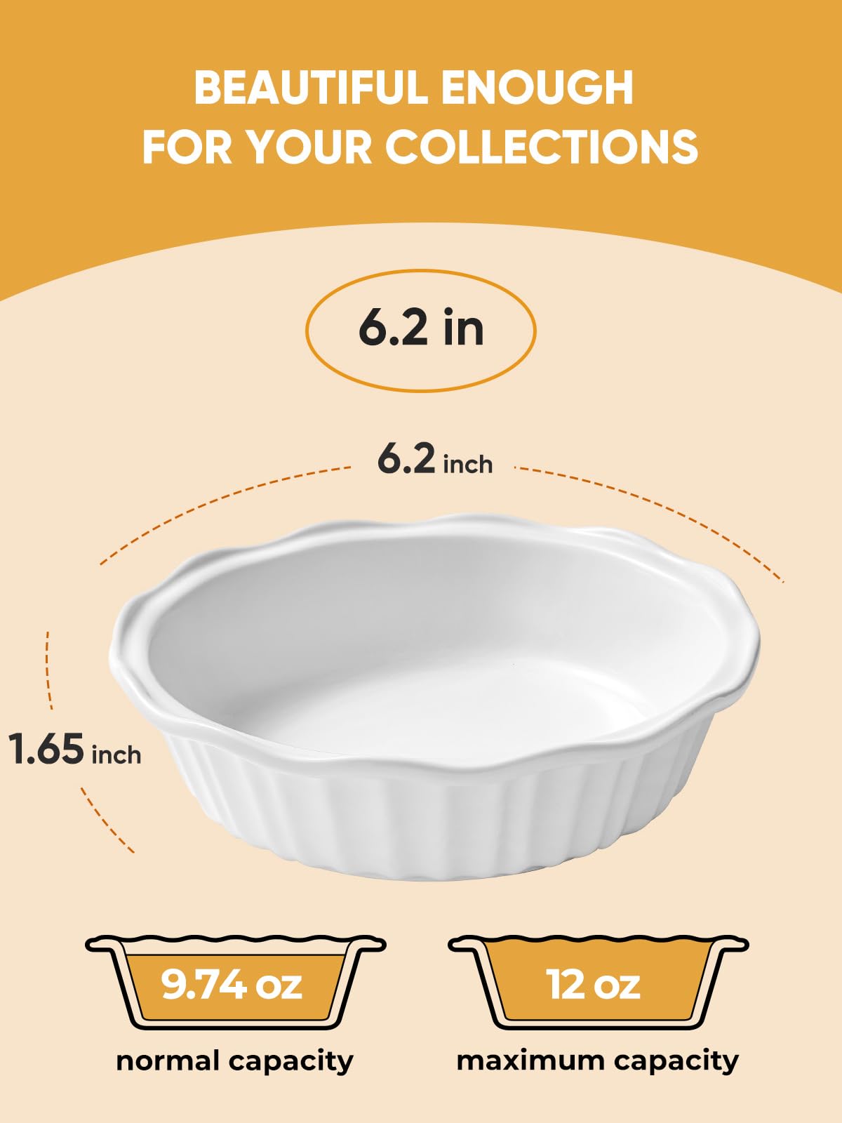 LIFVER Ceramic Pie Pans for Baking 6 Inches, 11.6 OZ Set of 4 Deep Pie Dish, Round Mini Pie Plates Tart Pans, Small Quiche Baking Fluted Dish Pan for Dinner, Oven, Freezer, Microwave Safe