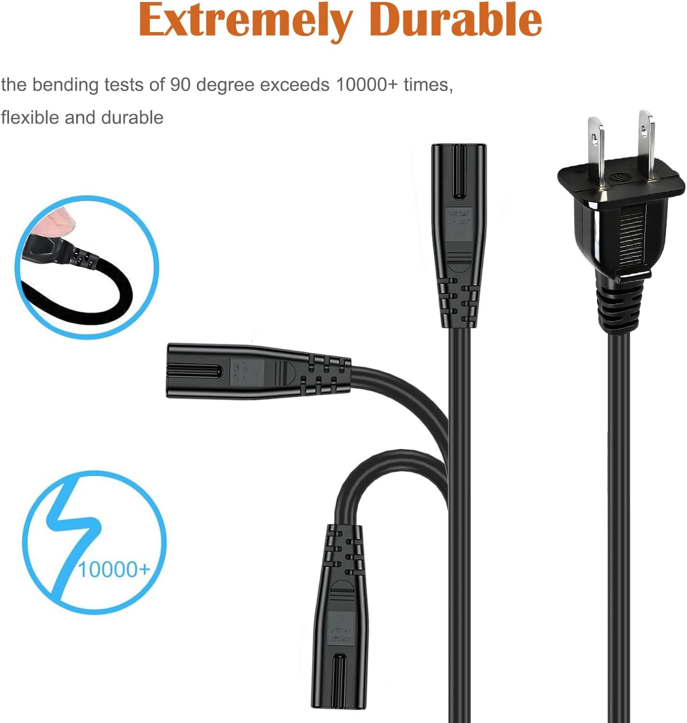 Metasources 8 C9042 C9042W C9042B AC in Power Cord Cable Plug Lead Compatible with EBL Bay Individual Smart Charger AA