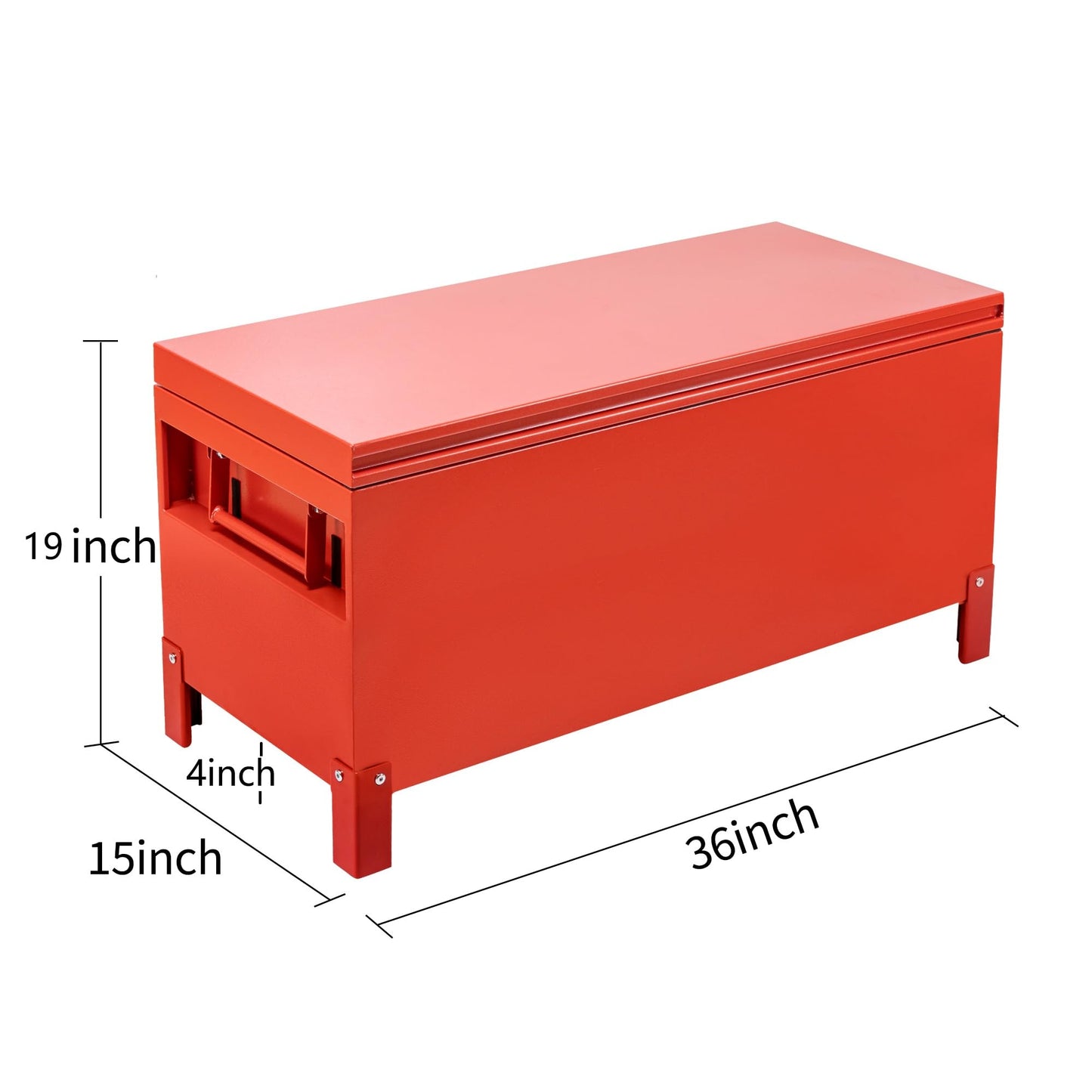 Garvee Steel Truck Bed Toolboxes 36'' Jobsite Storge Box Heavy Duty Steel Jobsite Tool Chest XXL Large Deck Truck Bed Box (36 Inch/Red)