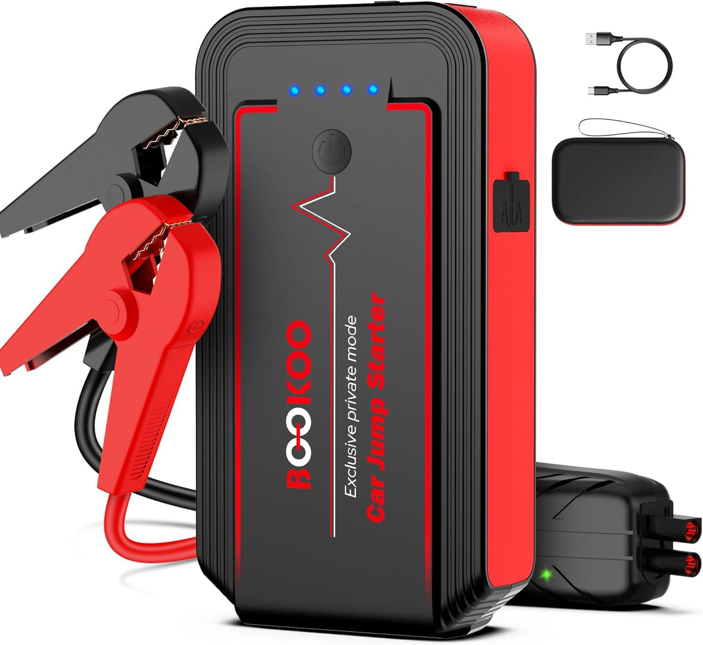 BOOKOO Car Battery Jump Starter 4500A,Portable Car Jump Starter for Upto 10L Gas and 8L Diesel Engines,12V Jump Box with Jumper Cables,USB QC3.0,128W DC,LED Light