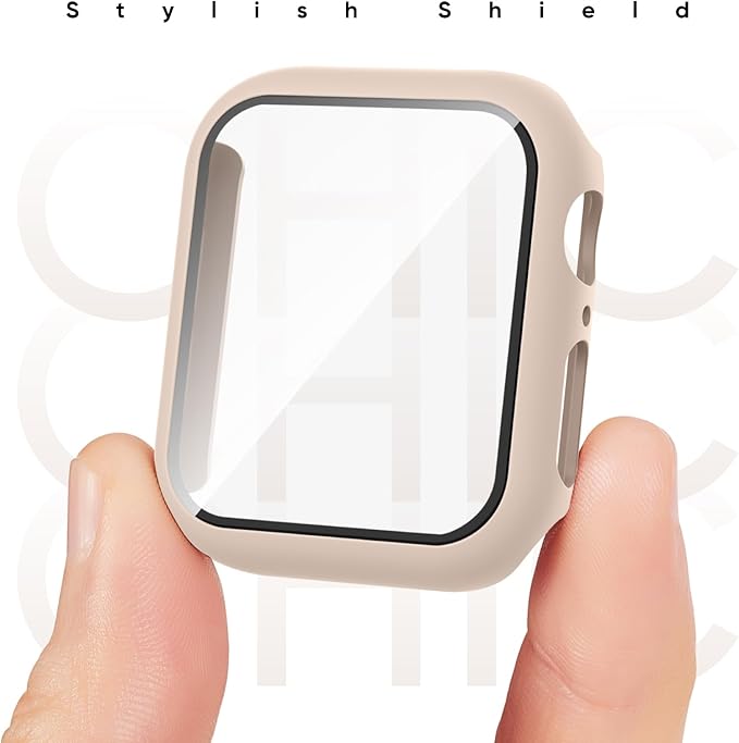 Compatible for Apple Watch Band 40mm 41mm and Case with Screen Protector, Soft Silicone Sport Strap Bands and Protective Cover with Tempered Glass for iWatch Series 9 8 7 SE 6 5 4