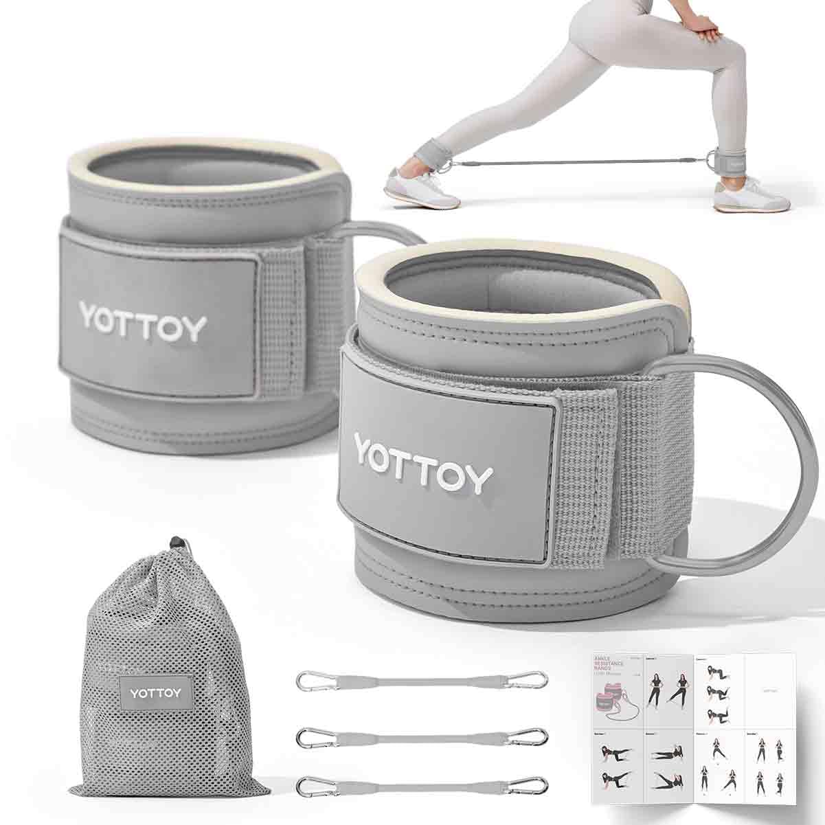 YOTTOY Ankle Resistance Bands with Cuffs, Adjustable Ankle Straps for Leg & Glute Workout, Butt Exercise Bands for Cable Machines Women, Perfect for Hip Fitness & Booty Training (Grey)
