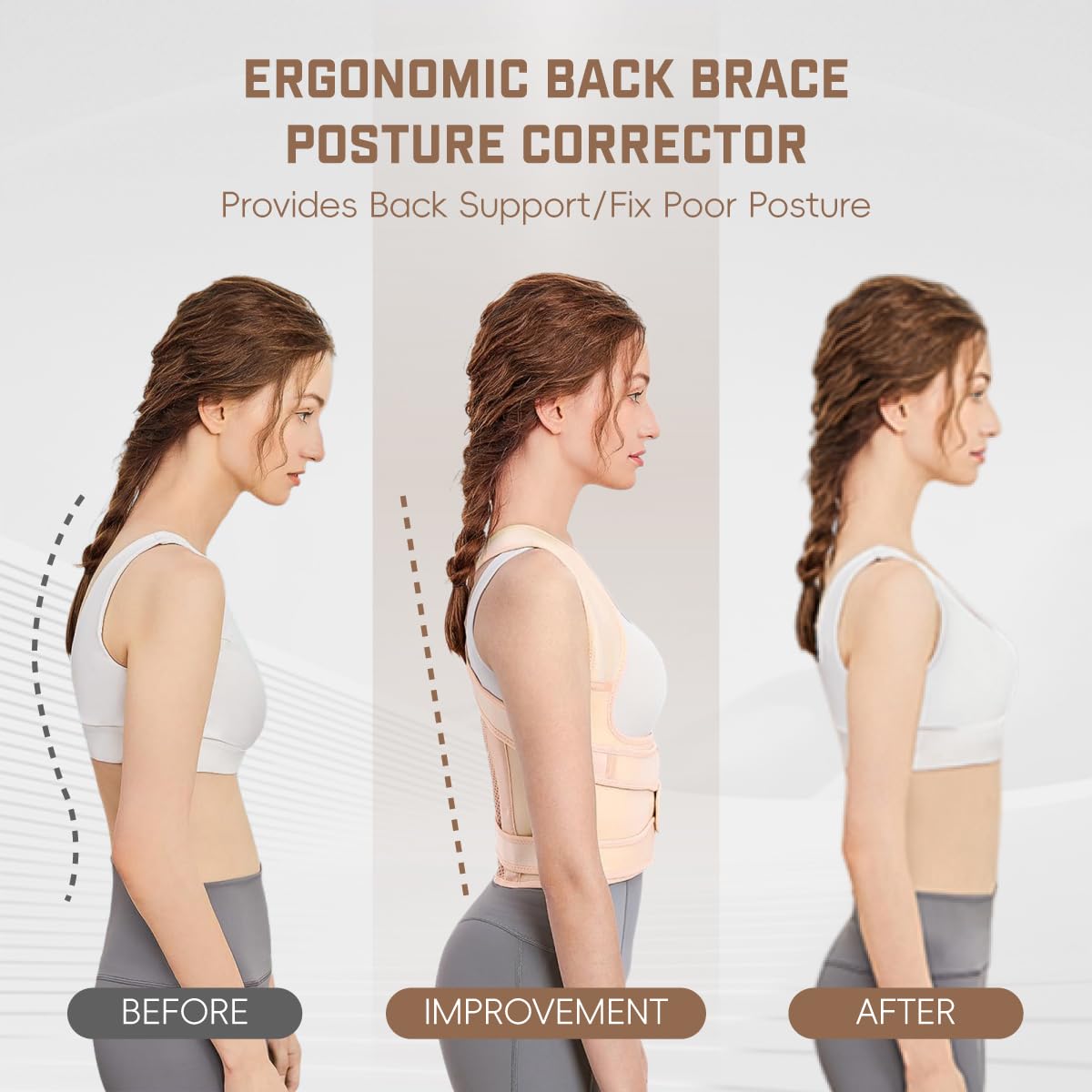 BLACKYEW Back Brace Posture Corrector for Women & Men, Adjustable Shoulder Straightener with Full Back Support, Relief for Lower & Upper Back Pain, Hunchback & Scoliosis (Beige, Medium)