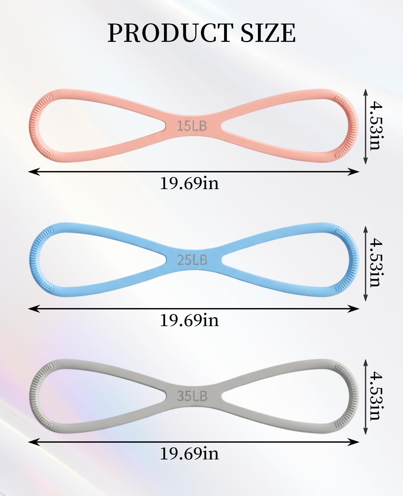 Waaqkid Figure 8 Resistance Band, 3pcs 15&25&35 Lbs Silicone Arm Posture Resistance Bands with Non-Slip Handles for Full Body Workout