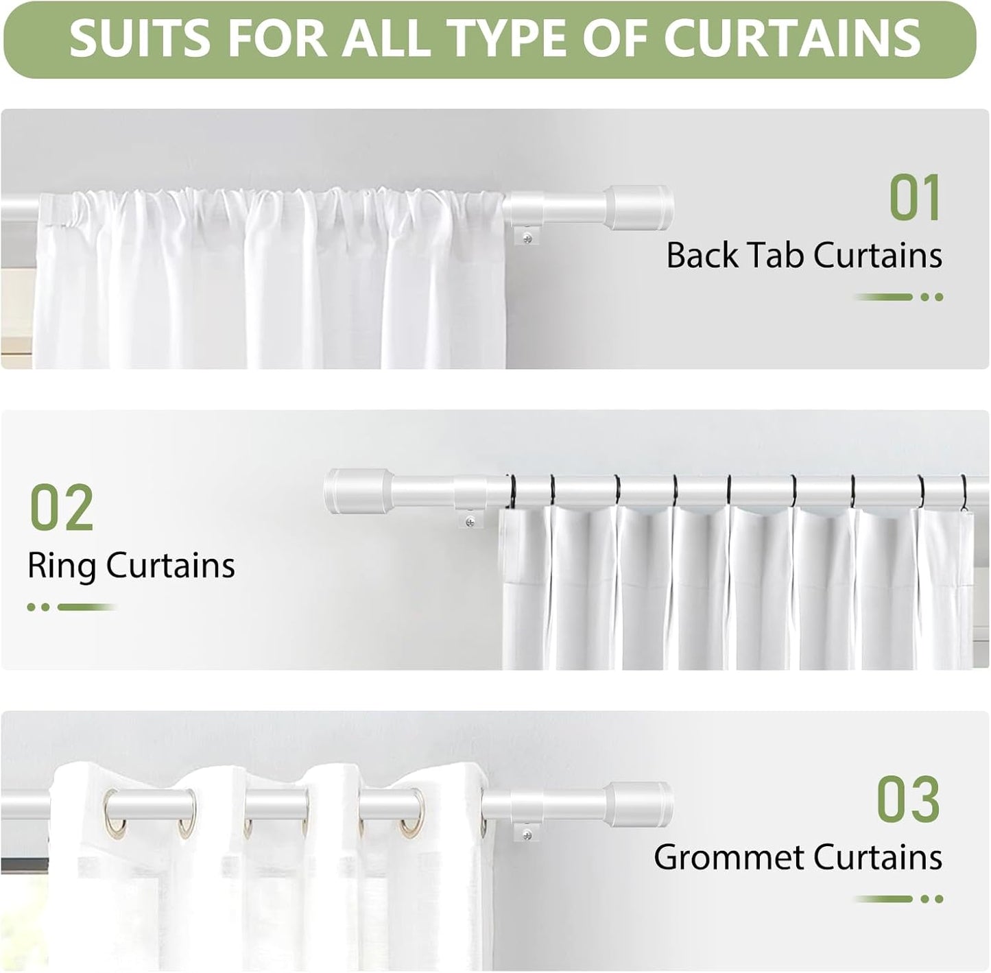 Adjustable 5/8” Diameter Curtain Rods by [Brand Name] | 30-120 Inch for Windows with Brackets