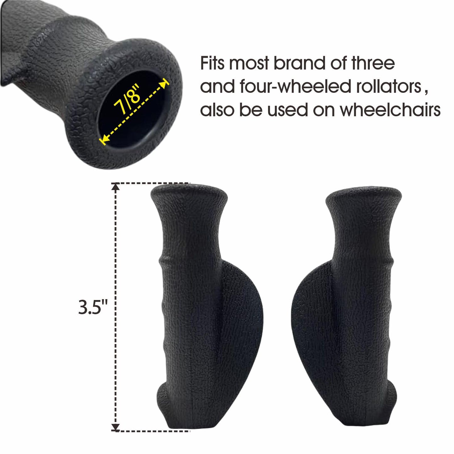 Rollator Hand Grip for Rolling Walker Replacement - Elderly & Disabled Patient Handgrips Accessories, 7/8", 2 Pcs (Black-A)