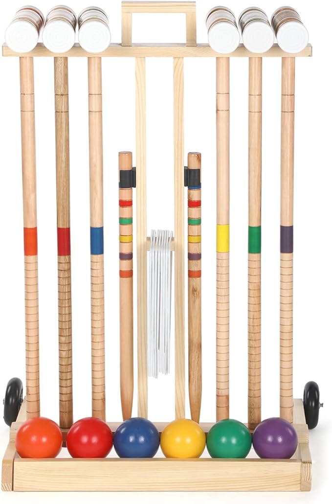 6 Player Croquet Set for Adults and Kids Croquet Lawn Game Kit with Wooden Stand for Backyard Lawn Yard Outdoor Games(28 Inch)