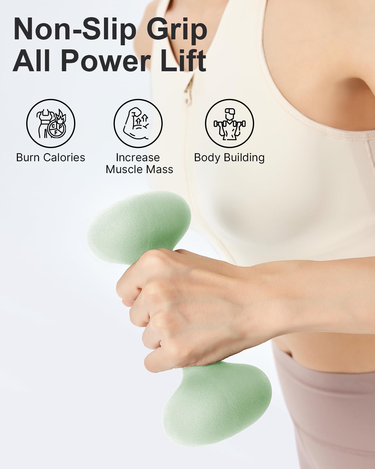 YOTTOY Dumbbell Set of 2,2-15 Pound Hand Weights for Women, Non-Slip Hand Weights for Home Gym, Strength Training, and Full-Body Workouts (Green, 5LB-Pair)