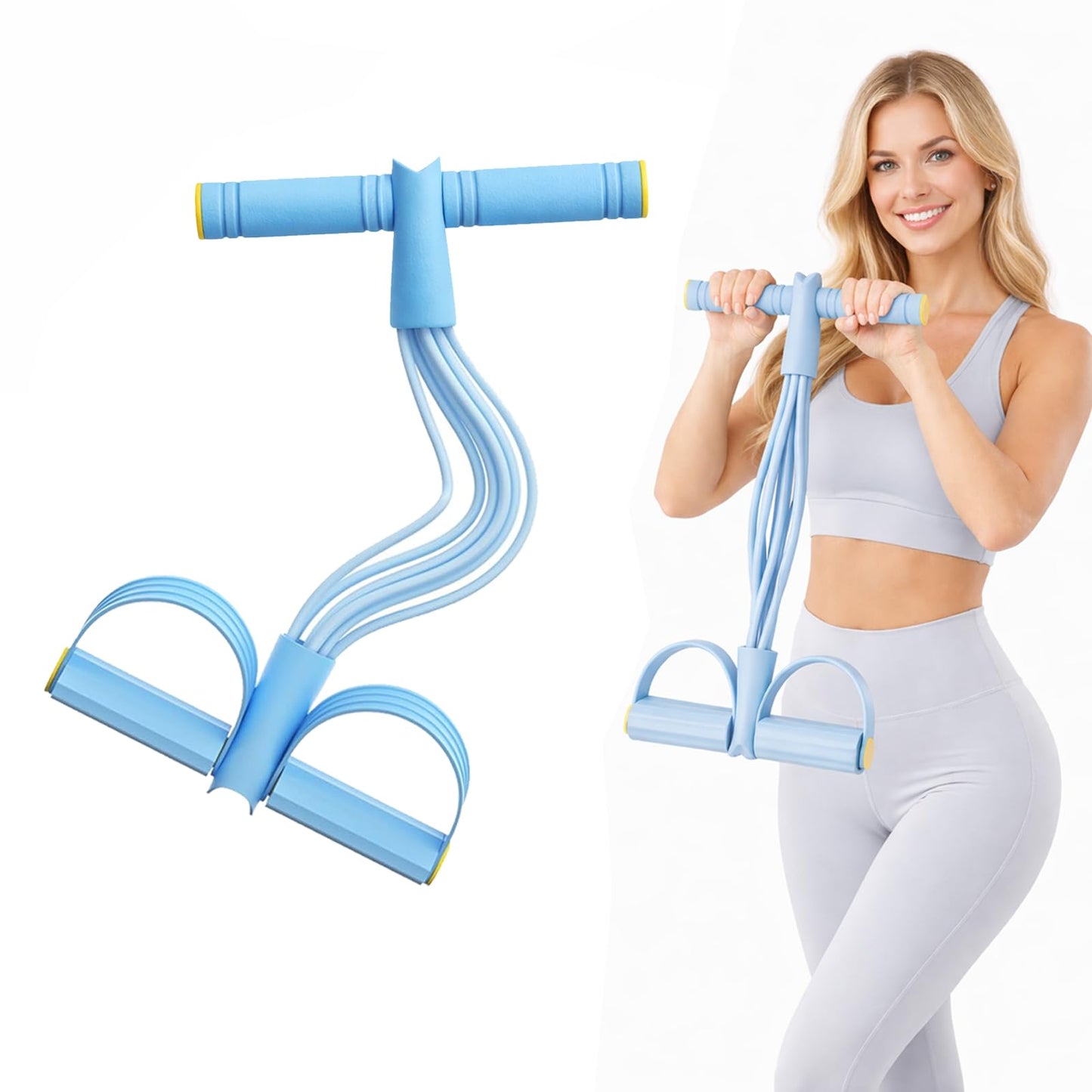 8-Tube Pedal Resistance Band with Handles, Multifunctional Pedal Resistance Band Made of Natural Rubber, Fashion Puller Exercise Equipment for Full Body Strength, Toning & Stretching(Blue)