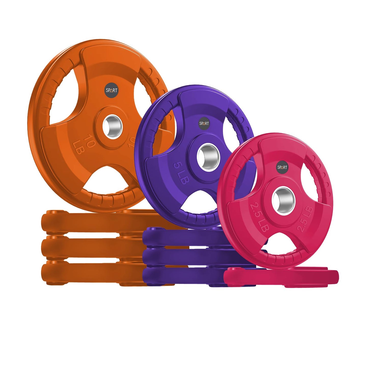 SPART Color Weight Plate 2-Inch Rubber Coated Olympic Grip Plate for Barbell,Solid Cast Iron Weight Plates in Pairs or Single for Strength Training,Weightlifting,Crossfit,Home Gym, 65LB Combo