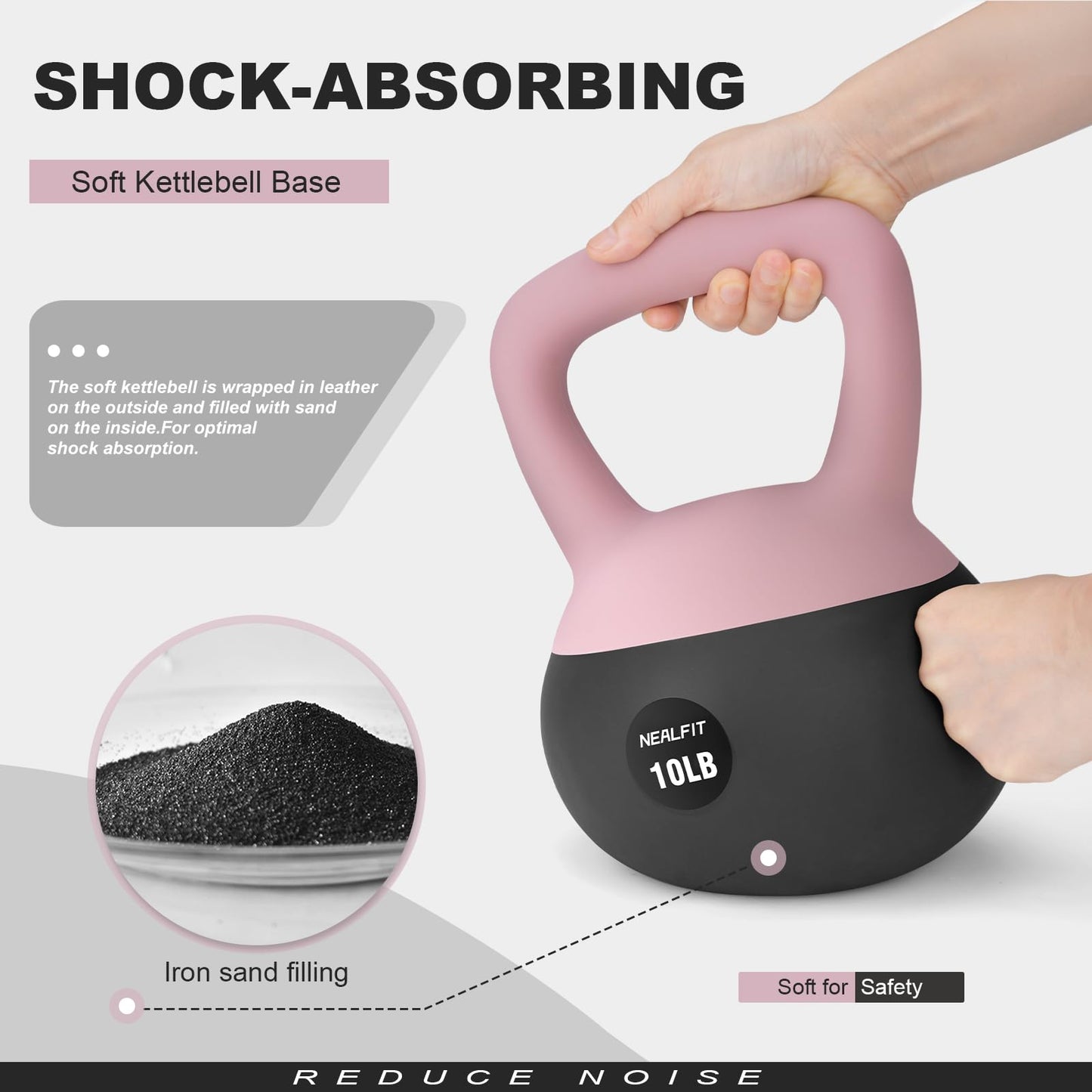 NEALFIT Soft Kettlebell 5LB/10LB/15LB/20LB/25LB, Kettlebells for Home Gym Strength Training, Anti-Slip Fitness Weights for Men Women (10LB Pink-Graphite Black)