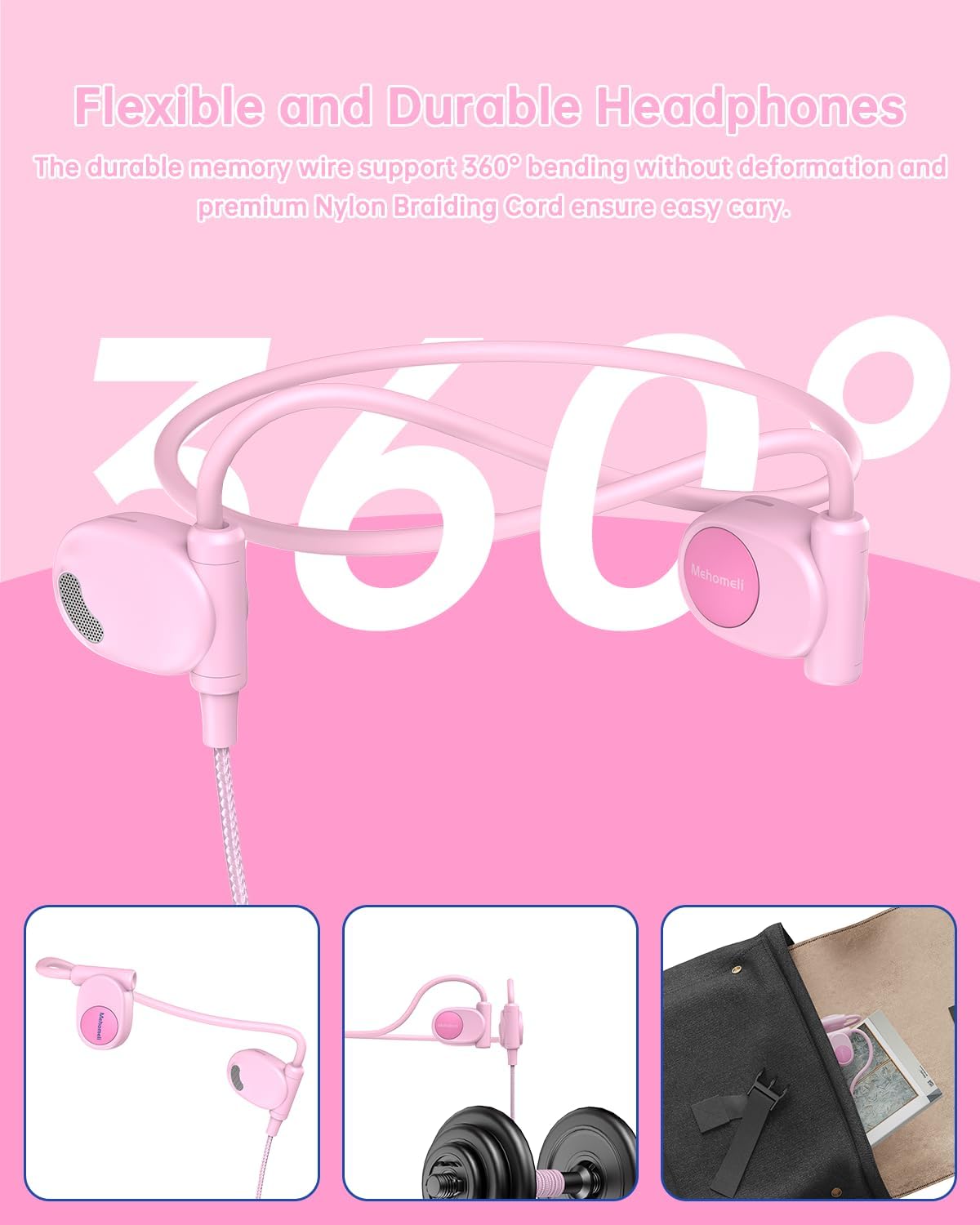 3.5mm Mehomeli Kid Headphones for School, Air Conduction Open Ear Headphones, Jack Wired Cord, Ultra-Comfort, Ergonomic