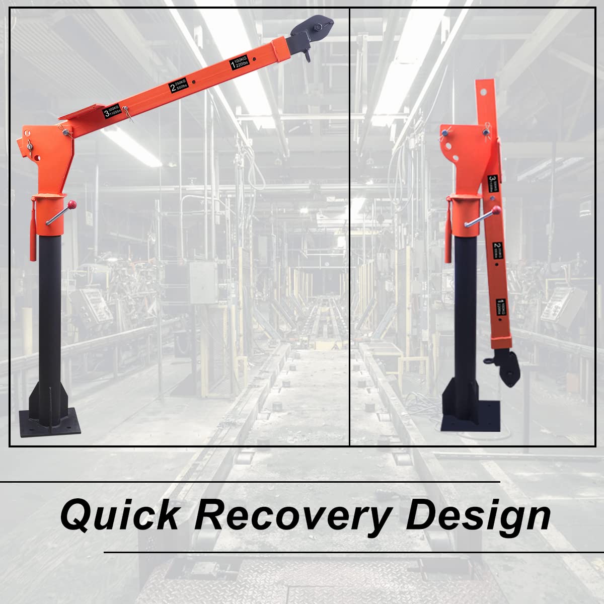 Pismire 1100lb Folding Truck-Mounted Jib Crane - 3500lb 12V Electric Winch Combo, 360° Swivel, Dual Remotes (Infrared/Wired), Painted Steel，Orange