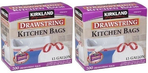 Kirkland Signature Kitchen Trash Bags - 13 Gallon, 200 Count | Durable Drawstring Design