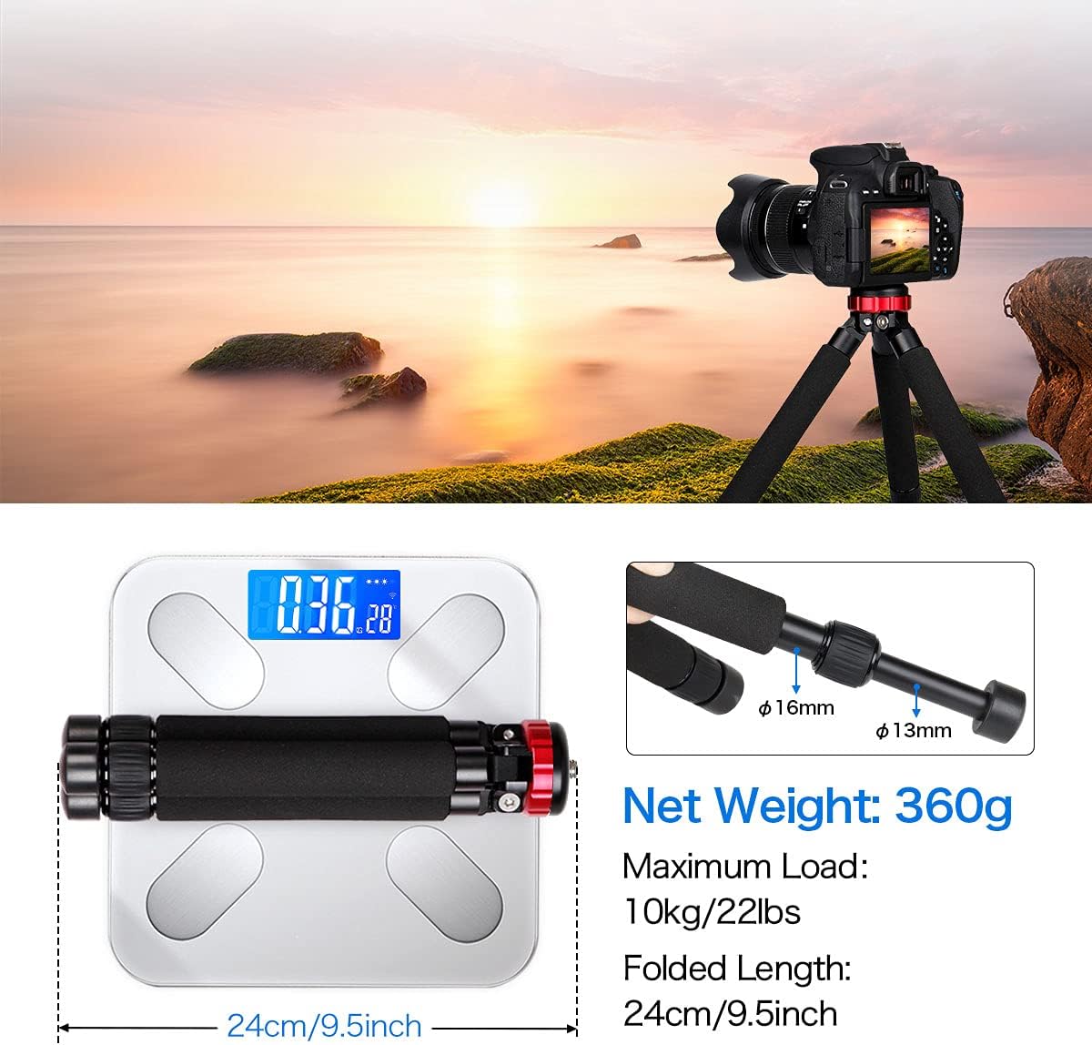 koolehaoda 1/4" 3/8" Camera Mini Tripod Table Stand Desktop Compact Tripod with and Screw Mount Compatible with DSLR