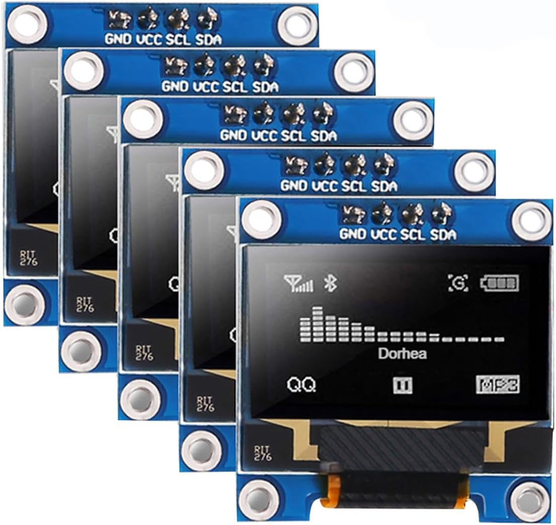 DORHEA 5Pack 0.96 Inch SSD1306 128x64 I2C OLED Display Module Pixel IIC Self-Luminous Screen Board White Compatible