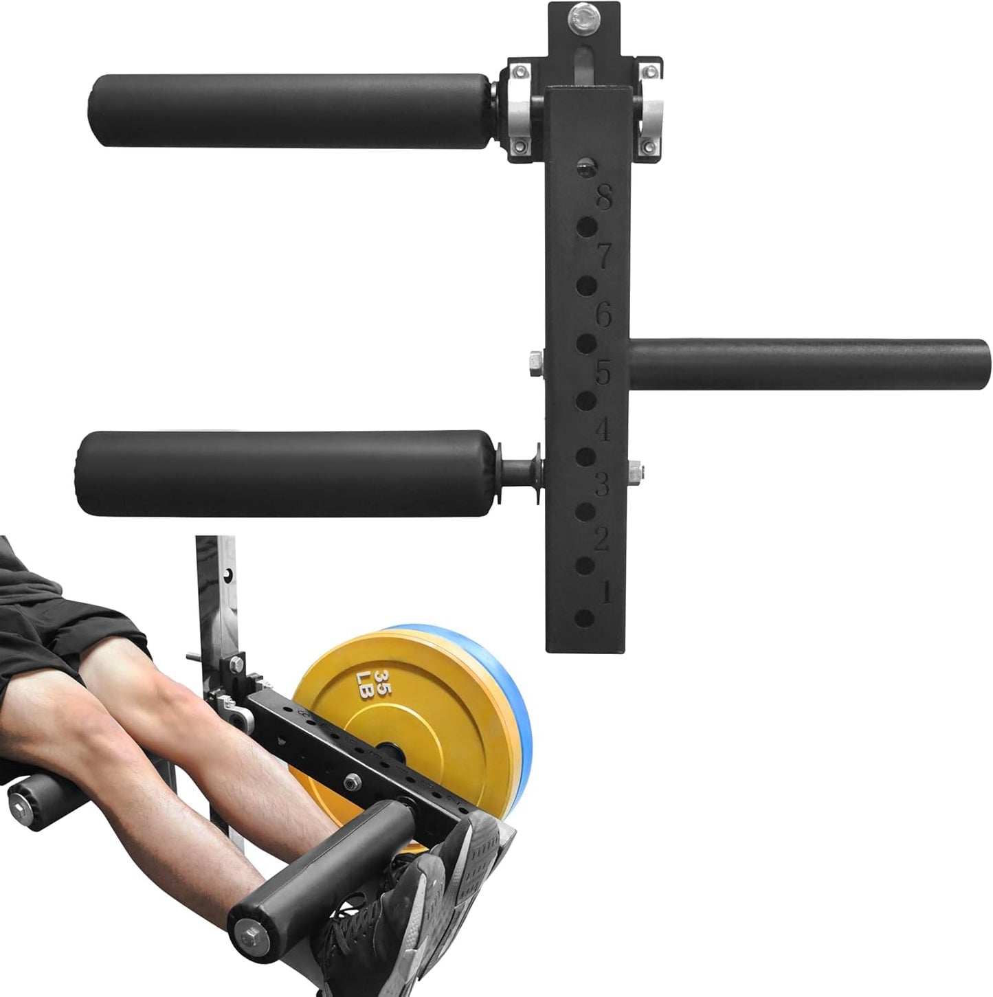 AHTAPFON Leg Extension Attachment,Leg Squat Roller Rack Mount,Adjustable Leg Extension Machine Leg Curl Machine for Home Gym,Fit Add 2″ Weight Plates,16mm Hole Rack