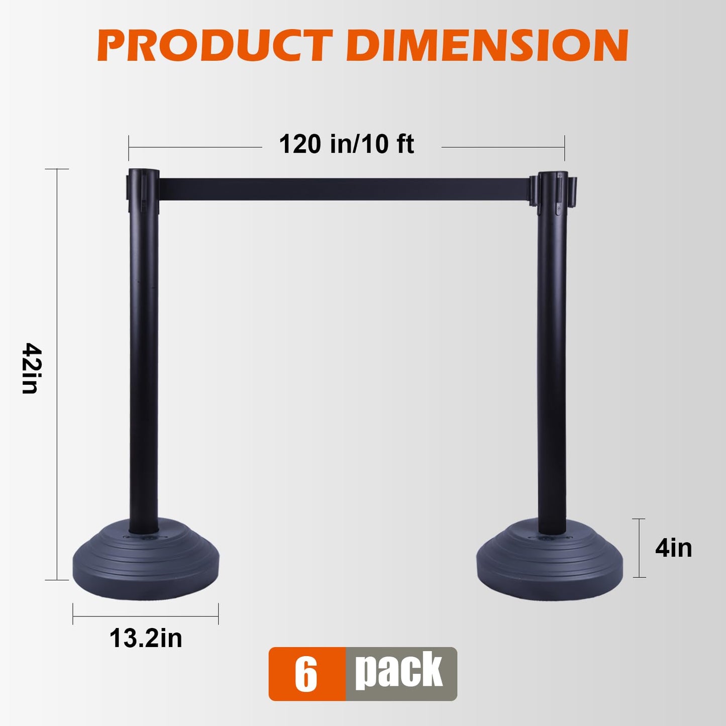 OranclUS 6 Pack Crowd Control Stanchions with 10FT Retractable Belt, Water Filled Base, Black Barrier Posts for Queue Management, Events, and Public Safety