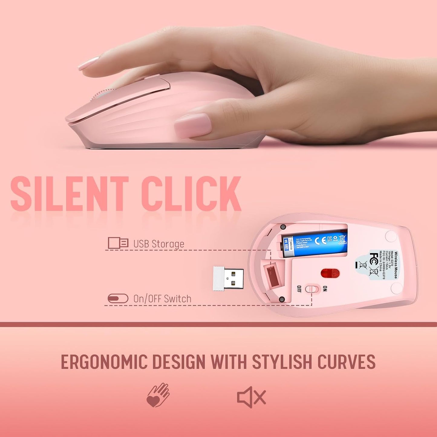 Trueque 2.4G Set Pink Keyboard and Mouse Wireless, Lag-Free Cute Keyboard Combo with Ergonomic Wrist Rest, Phone Holder
