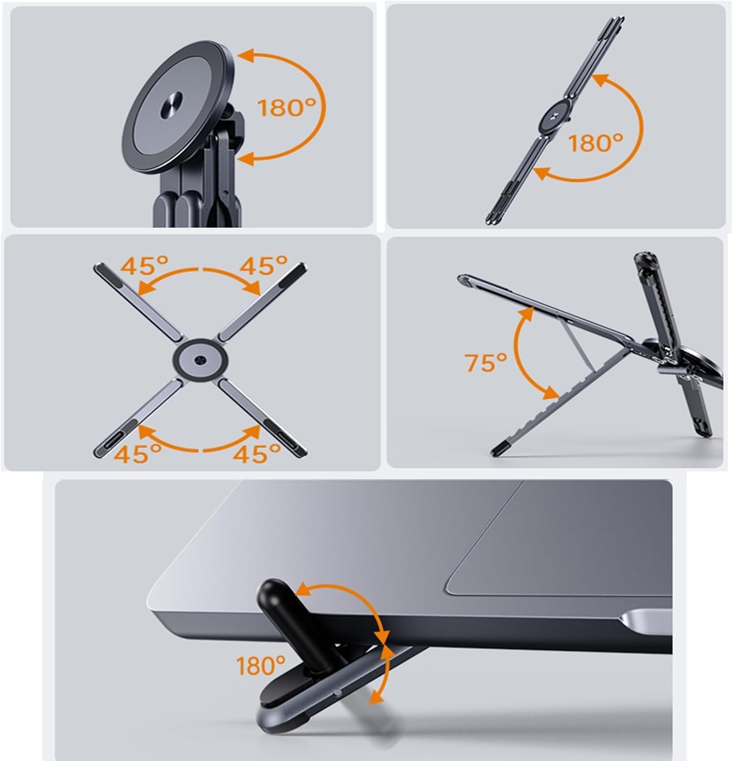 BONERUY 8 3 1 Laptop Stand for Desk, Adjustable Aluminum Alloy Magnetic Foldable Phone Stand, Level Height Adjustable