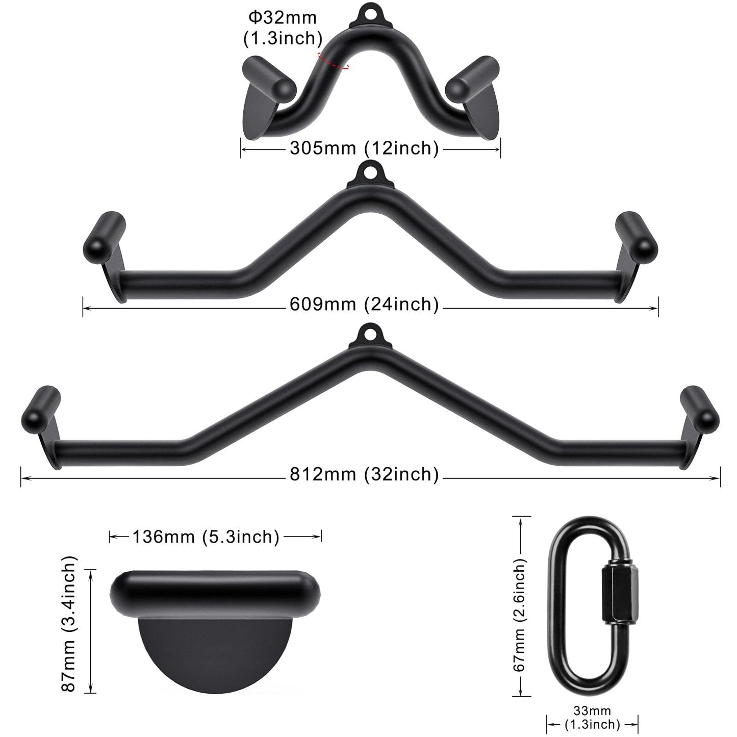 SELEWARE Multifunction-Grip LAT Pull Down Bars W/Heavy Duty Steel Tubing Structure Home Gym Workout Attachments Triceps Press Down Bar for Cable Machine Back Strength Training V-Bar Rowing Set Size L