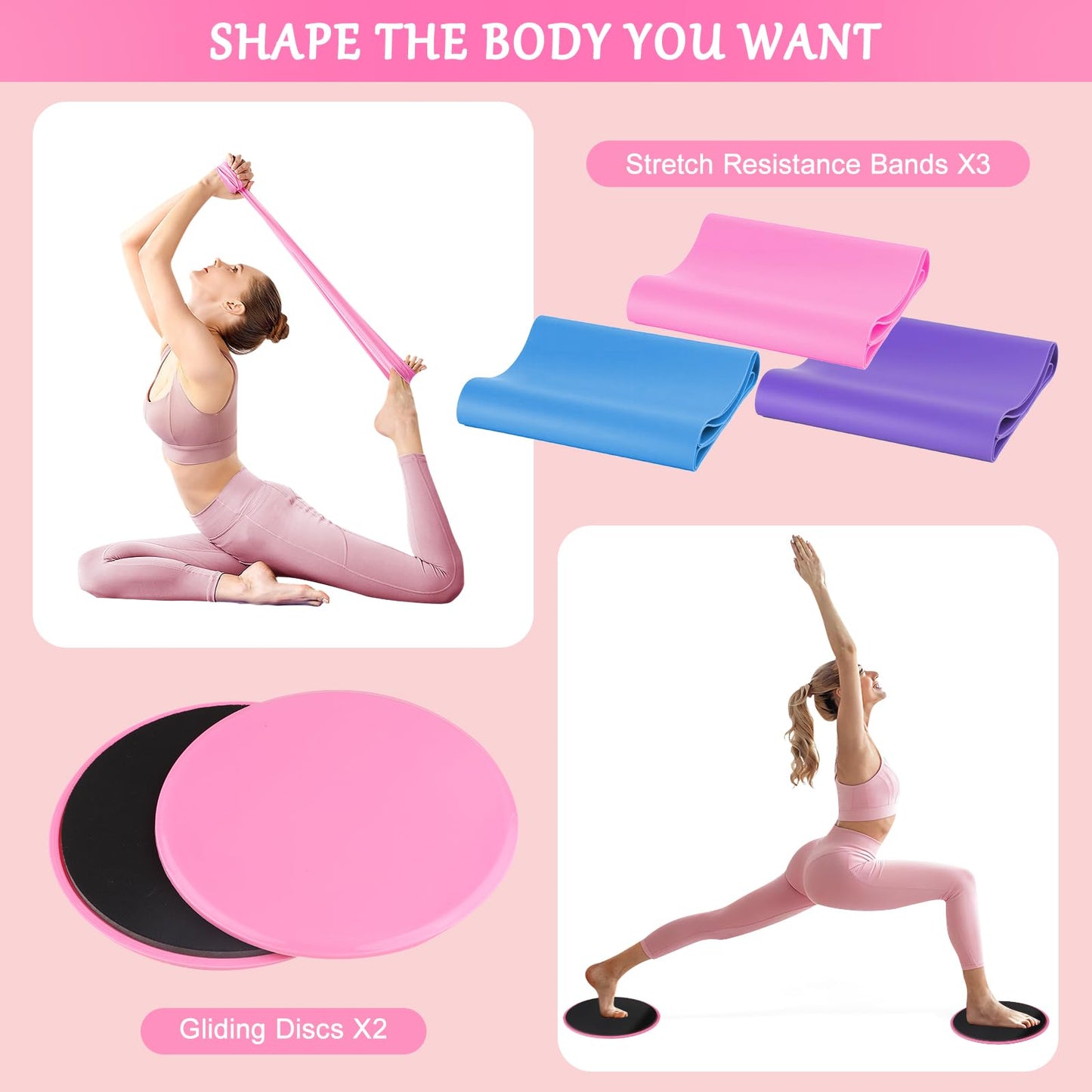 Home Pilates Kit for Women, Pilates Ring Set, Pilates Equipment Kit for Women Home Workouts, Pilates Essentials Kit with 15’’ Pilates Ring and Ball, Resistance Bands for Strength, Toning, Flexibility