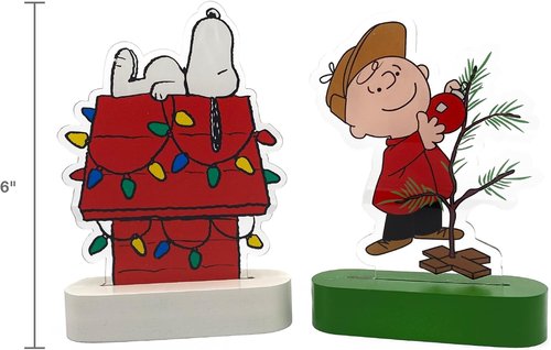 Mark Feldstein Peanuts Holiday LED Tabletop Lights - Snoopy's Doghouse & Charlie Brown Tree | 6 Inch Set of 2