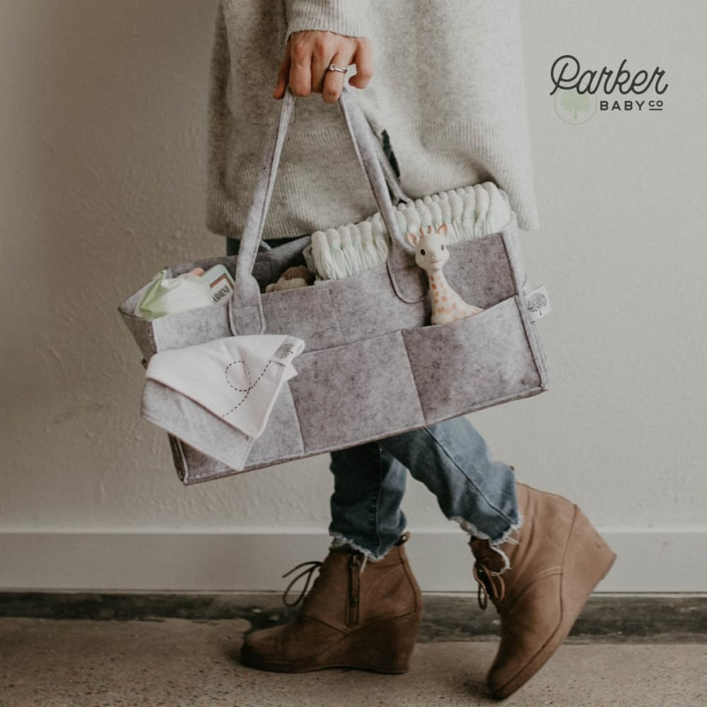 Parker Baby Co. Diaper Caddy - Large Nursery Storage Bin & Car Organizer for Diapers - Gray