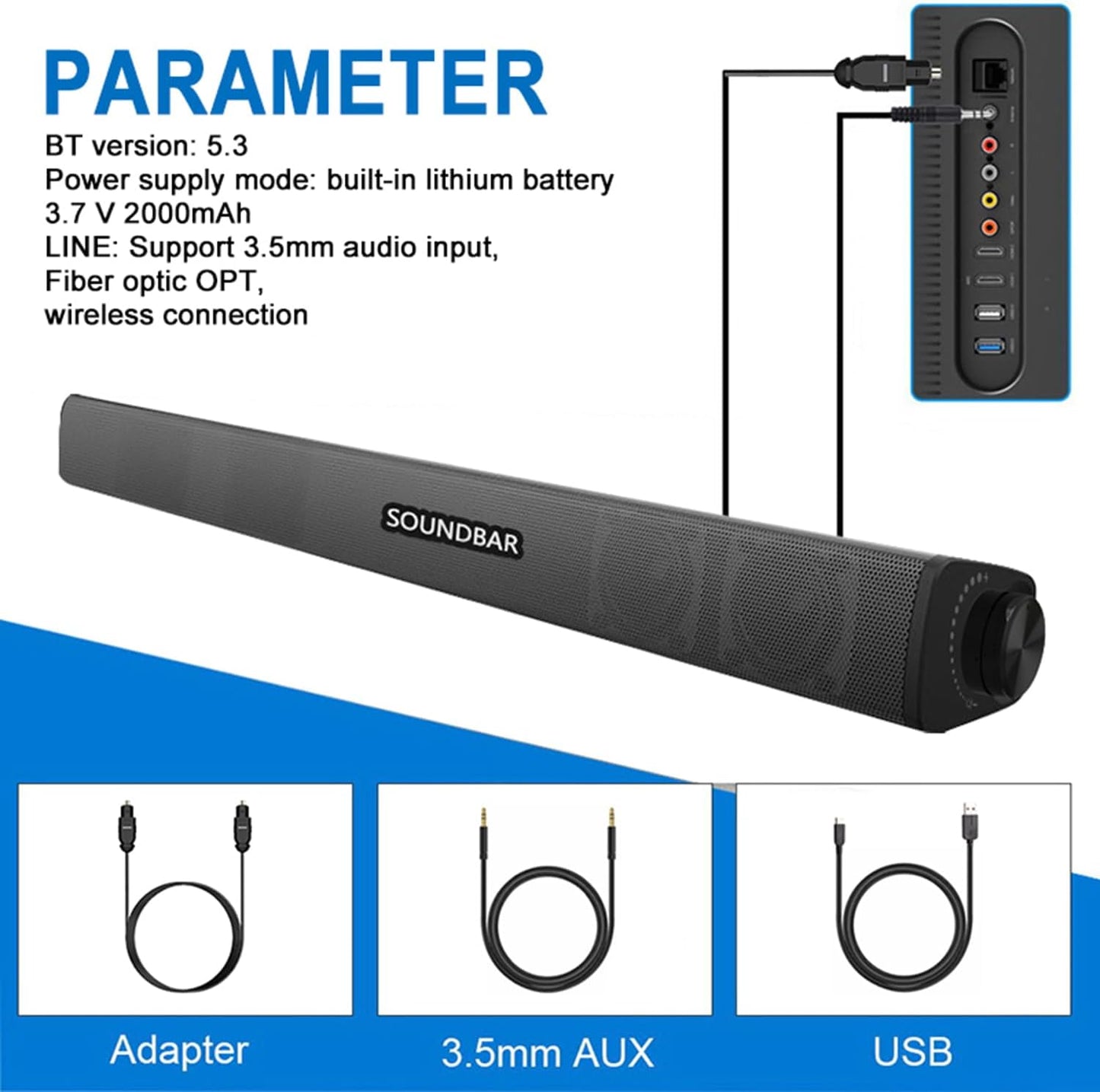 BenqBot 5.0 30W Portable Soundbar for TV/PC, Outdoor/Indoor Wired & Wireless Bluetooth Speaker with Remote Control