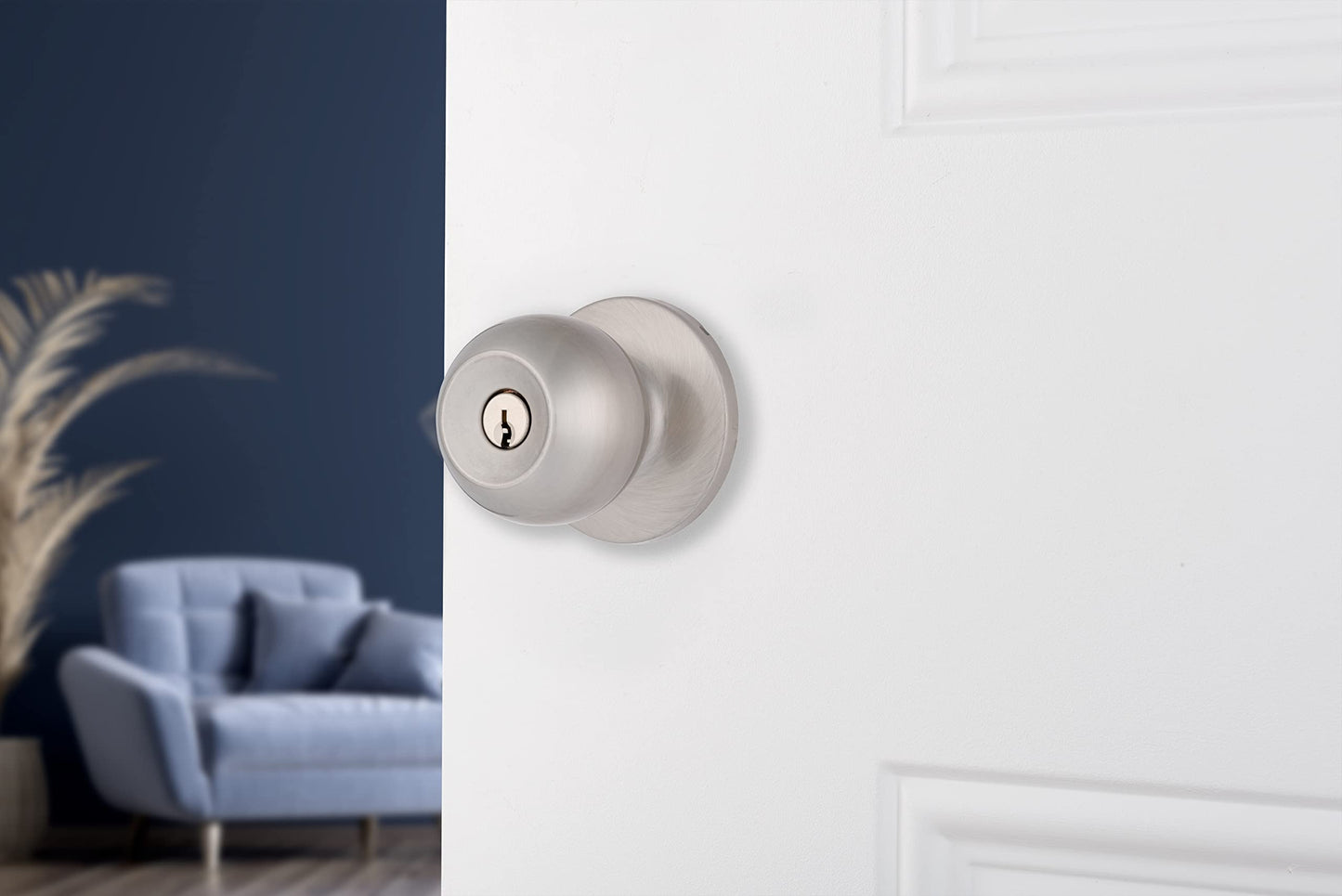 BRINKS Transitional Keyed Entry Door Knob - Satin Nickel Exterior Door Lock Set, Seamlessly Blends with Interior Décor, 1 Pack