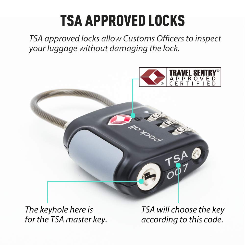 pack all Travel Accessories Bundle | TSA Cable Locks(4 Pack) & 88 Lbs Luggage Scale(Red)
