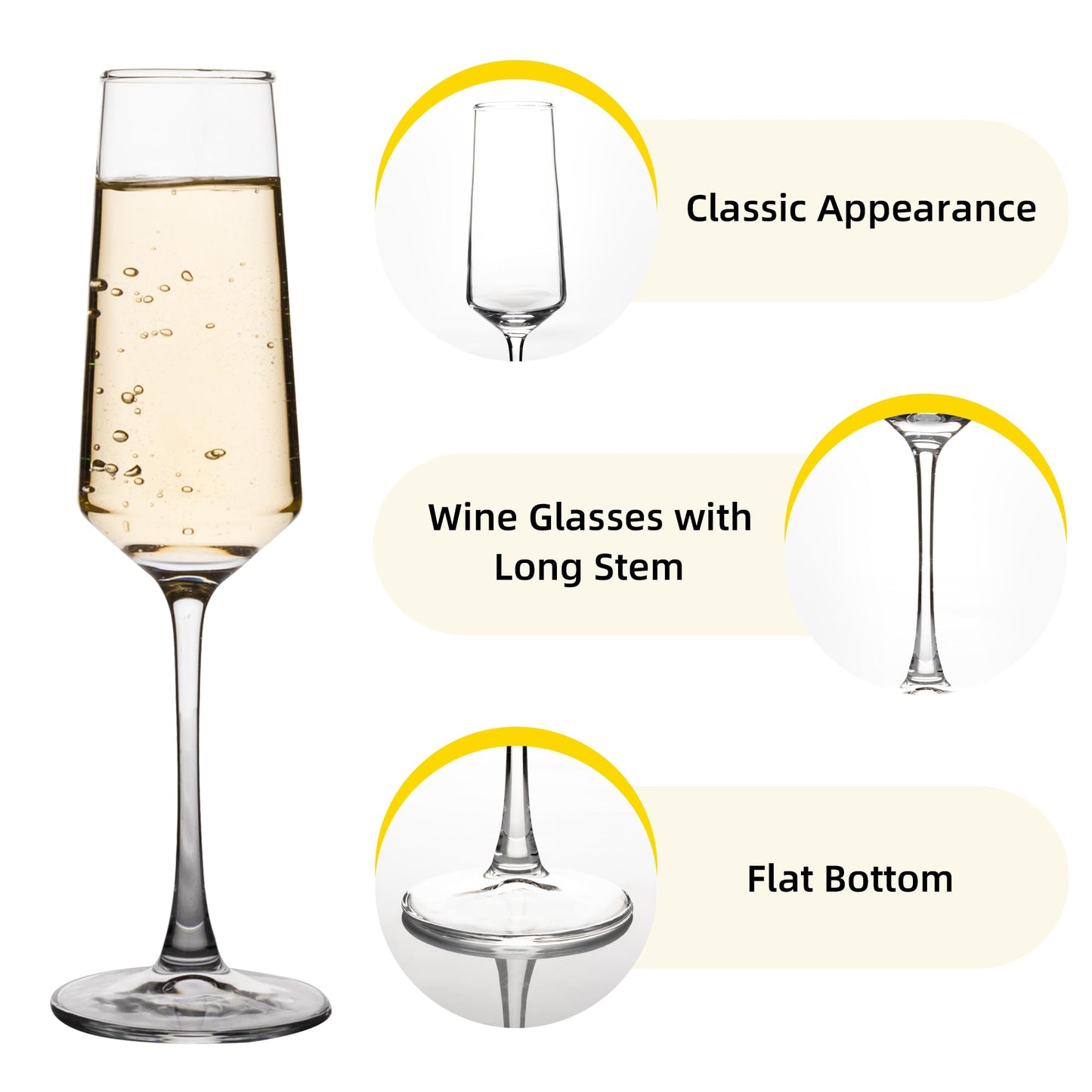 YANGNAY Champagne Flutes Set of 12, 7.5 oz Stemmed Champagne Glasses, Sparkling Wine Glasses for Party, Clear
