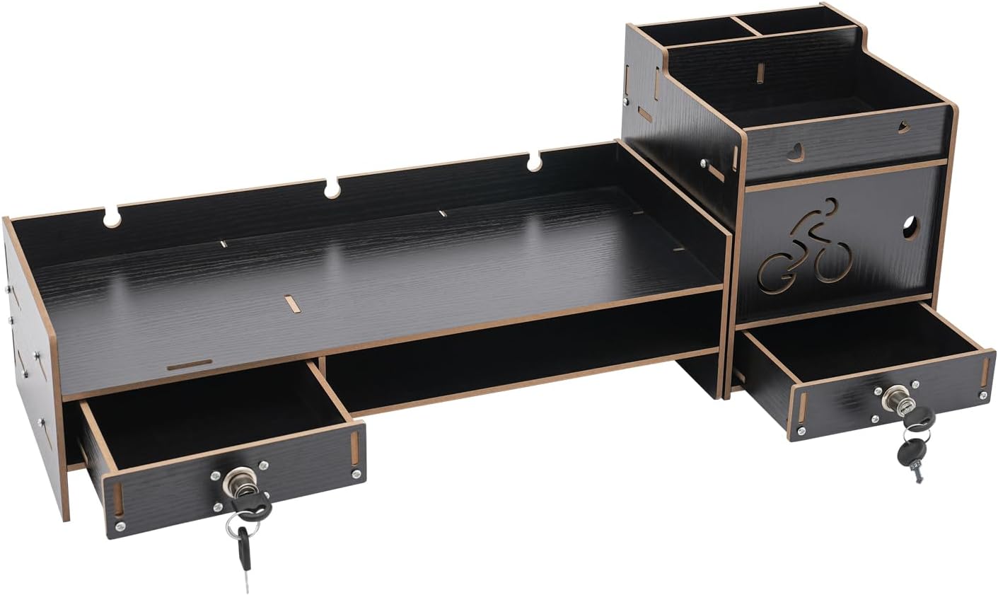 QUSKLISU (05) Computer Monitor Stand, Computer Rack with Drawers, Two top Platforms Desk Organizer Monitor Stand