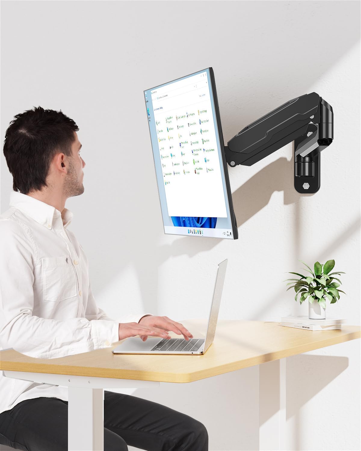 LIFTGO 32 Inch 19.8lbs, 75x75, 100x100, Wall Mount Monitor Arm for Max Computer Screens, Height Adjustable Single