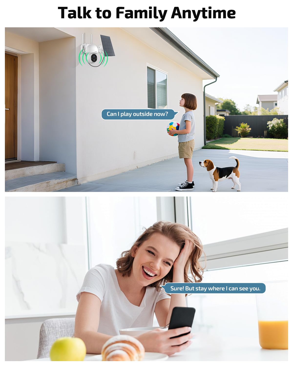 《100% Solar Powered &Full 360° Coverage》Outdoor Wireless PTZ Camera System, 4MP Solar Powered Battery Cameras, Home Video Surveillance Systems