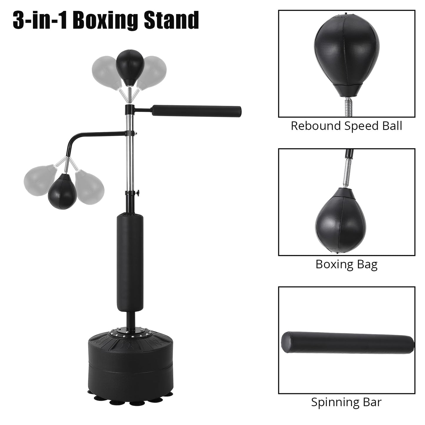 Garvee Boxing Speed Trainer, Freestanding Punching Bag 360° Spinning Bar with Reflex Speed Balls & Gloves, Fillable Base Speed Punching Bag Stand Height Adjustable for Teens Adults Boxing Training